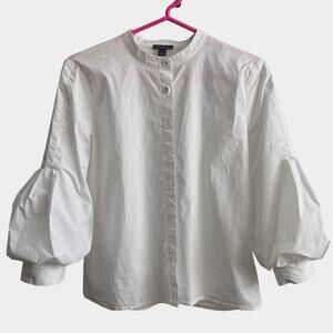 Bubble Sleeves, Band Collar, White Button Front Shirt~Ann Taylor Womens Size S